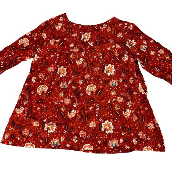 Old Navy Blouse Girls XL (14) Orange Rust Floral Boho 3/4 Sleeve Pullover - Picture 12 of 13